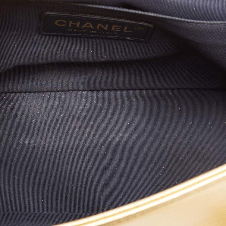 Pre Owned Chanel Gold Woven Embossed Leather Medium Boy Flap Bag
