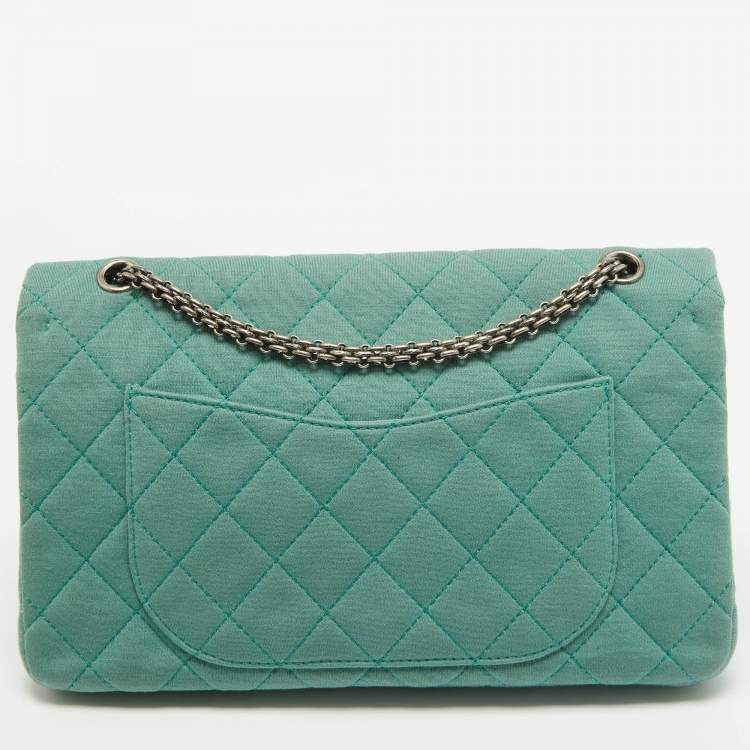 Pre Owned Chanel Light Green Jersey Classic 227 Reissue 2.55 Flap Bag