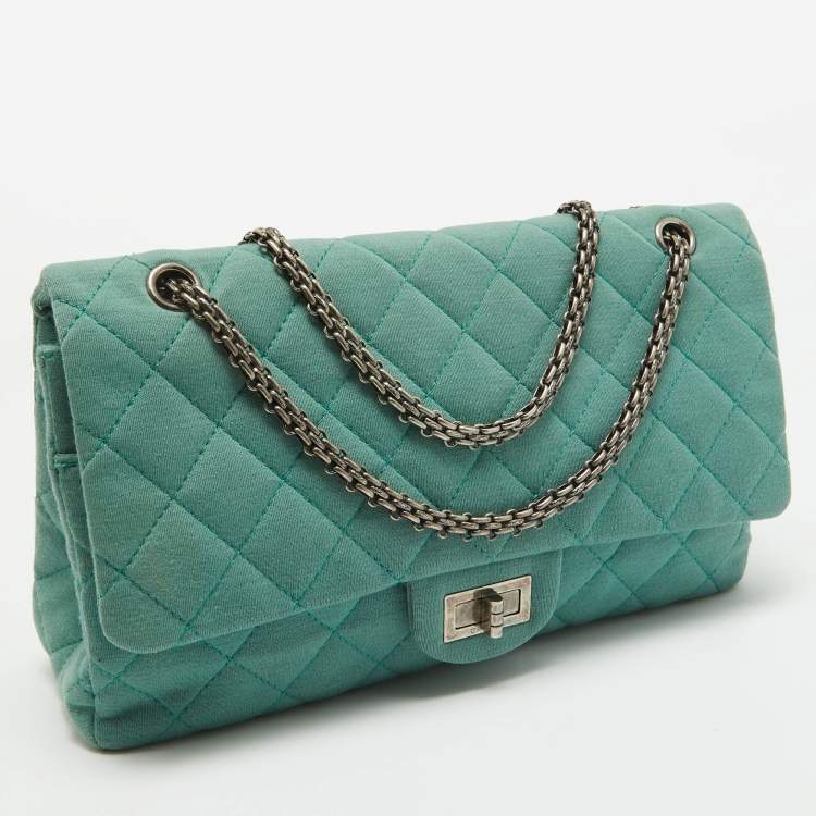 Pre Owned Chanel Light Green Jersey Classic 227 Reissue 2.55 Flap Bag