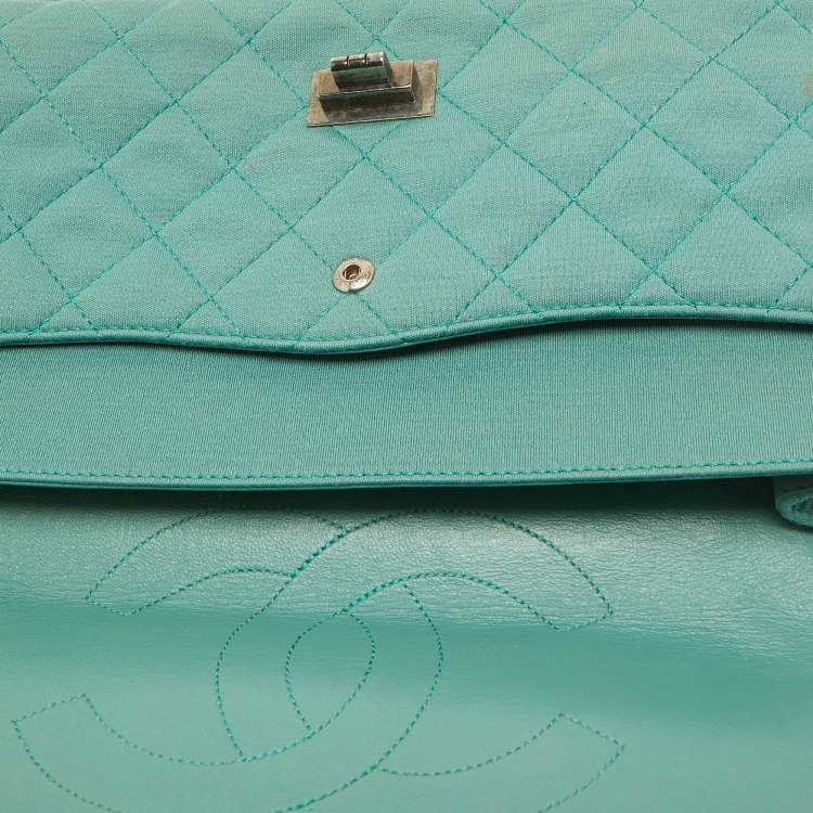 Pre Owned Chanel Light Green Jersey Classic 227 Reissue 2.55 Flap Bag