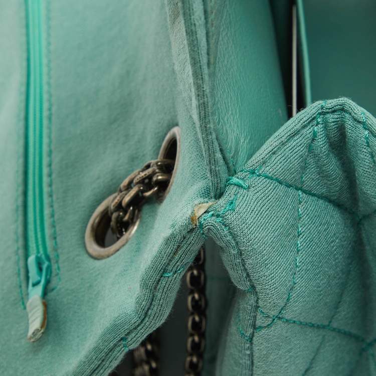 Pre Owned Chanel Light Green Jersey Classic 227 Reissue 2.55 Flap Bag