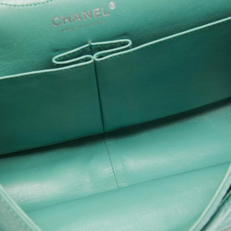 Pre Owned Chanel Light Green Jersey Classic 227 Reissue 2.55 Flap Bag