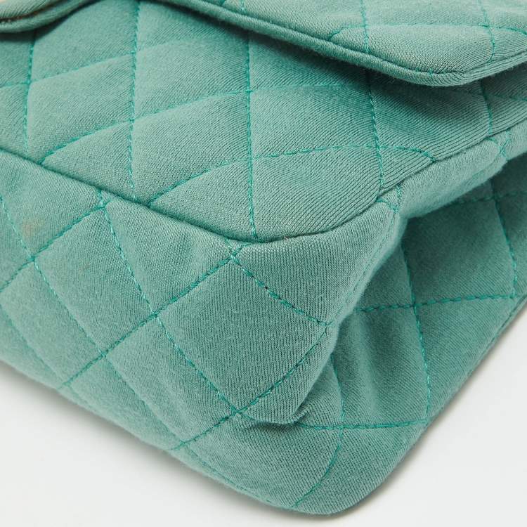 Pre Owned Chanel Light Green Jersey Classic 227 Reissue 2.55 Flap Bag