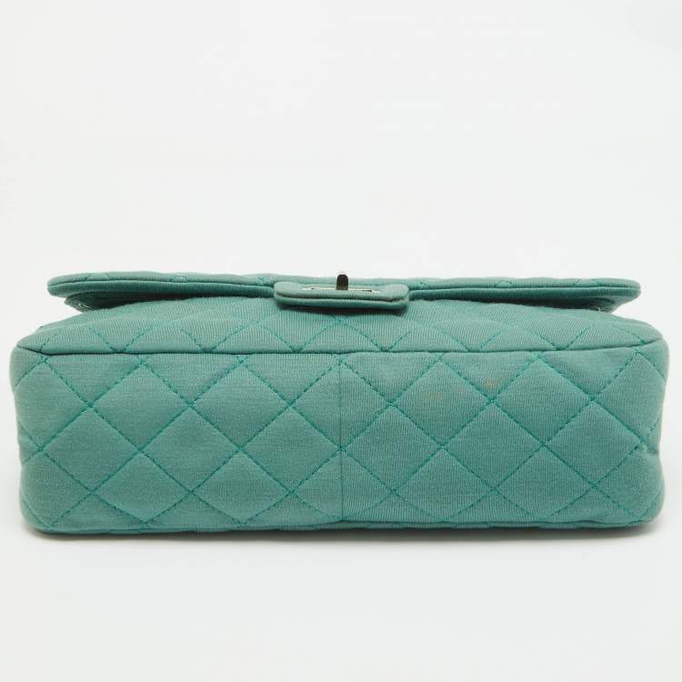 Pre Owned Chanel Light Green Jersey Classic 227 Reissue 2.55 Flap Bag