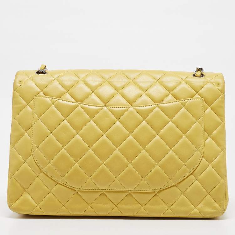 Pre Owned Chanel Yellow Quilted Leather Maxi Classic Single Flap Bag