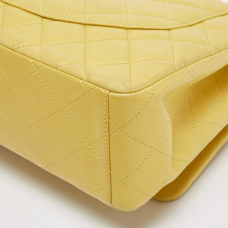 Pre Owned Chanel Yellow Quilted Leather Maxi Classic Single Flap Bag