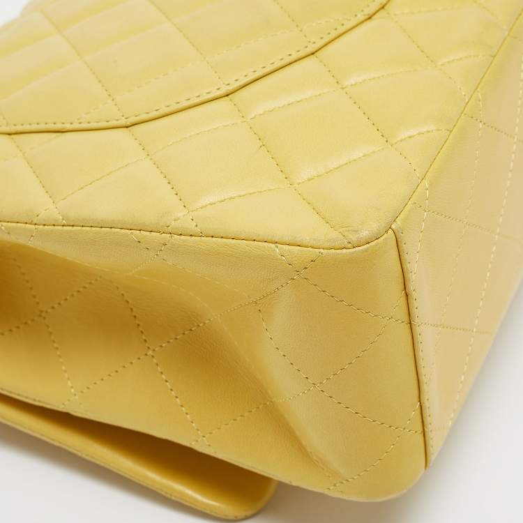 Pre Owned Chanel Yellow Quilted Leather Maxi Classic Single Flap Bag