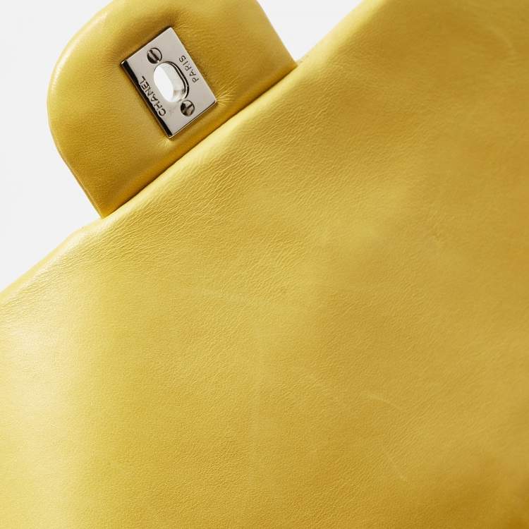 Pre Owned Chanel Yellow Quilted Leather Maxi Classic Single Flap Bag