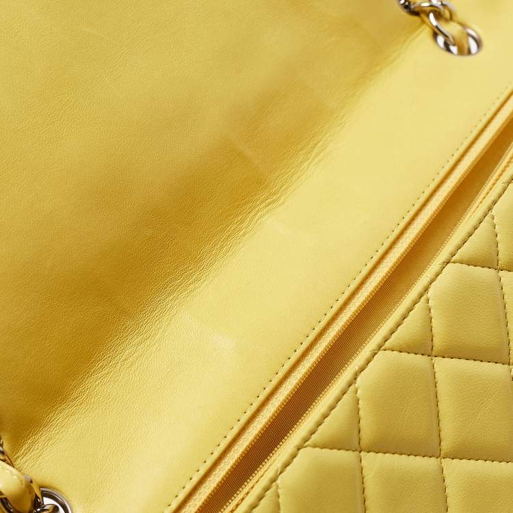 Pre Owned Chanel Yellow Quilted Leather Maxi Classic Single Flap Bag