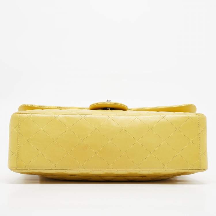 Pre Owned Chanel Yellow Quilted Leather Maxi Classic Single Flap Bag
