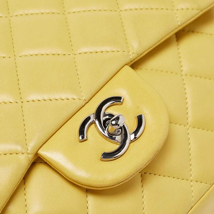 Pre Owned Chanel Yellow Quilted Leather Maxi Classic Single Flap Bag