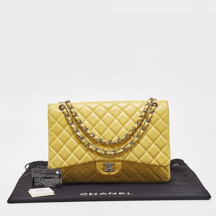 Pre Owned Chanel Yellow Quilted Leather Maxi Classic Single Flap Bag