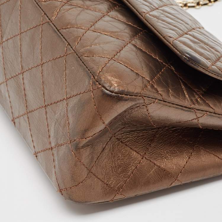 Pre Owned Chanel Metallic Brown Quilted Aged Leather Reissue 2.55 Classic 226 Flap Bag