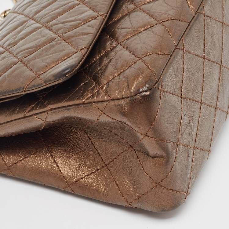 Pre Owned Chanel Metallic Brown Quilted Aged Leather Reissue 2.55 Classic 226 Flap Bag