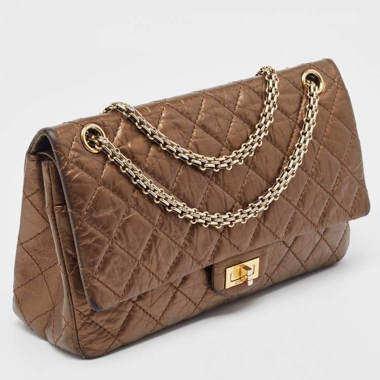 Pre Owned Chanel Metallic Brown Quilted Aged Leather Reissue 2.55 Classic 226 Flap Bag