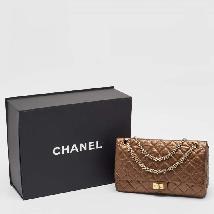 Pre Owned Chanel Metallic Brown Quilted Aged Leather Reissue 2.55 Classic 226 Flap Bag