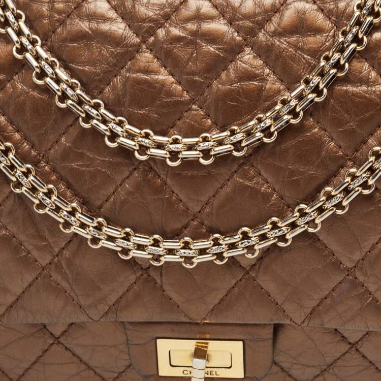Pre Owned Chanel Metallic Brown Quilted Aged Leather Reissue 2.55 Classic 226 Flap Bag