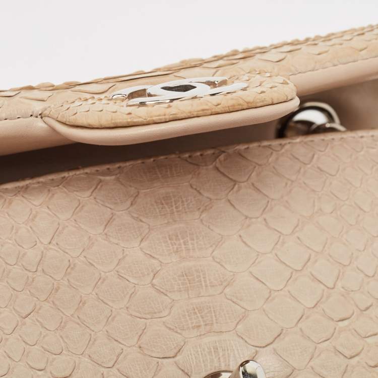 Pre Owned Chanel Beige Python Small Charm Single Flap Bag