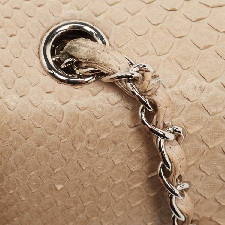 Pre Owned Chanel Beige Python Small Charm Single Flap Bag