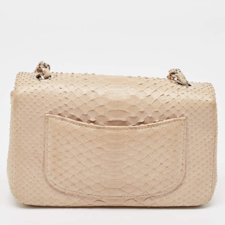 Pre Owned Chanel Beige Python Small Charm Single Flap Bag