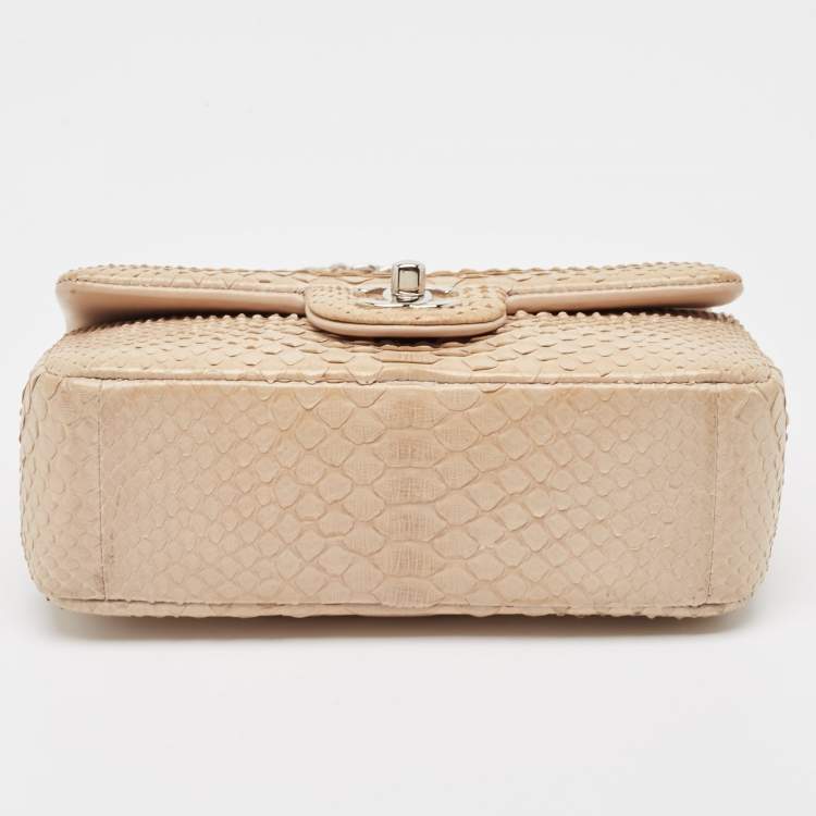 Pre Owned Chanel Beige Python Small Charm Single Flap Bag