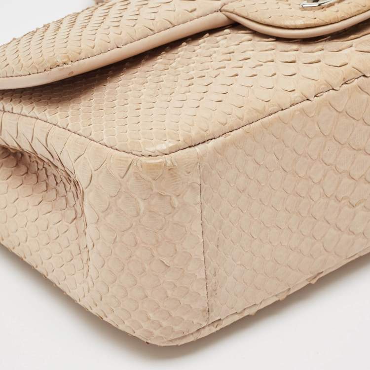 Pre Owned Chanel Beige Python Small Charm Single Flap Bag