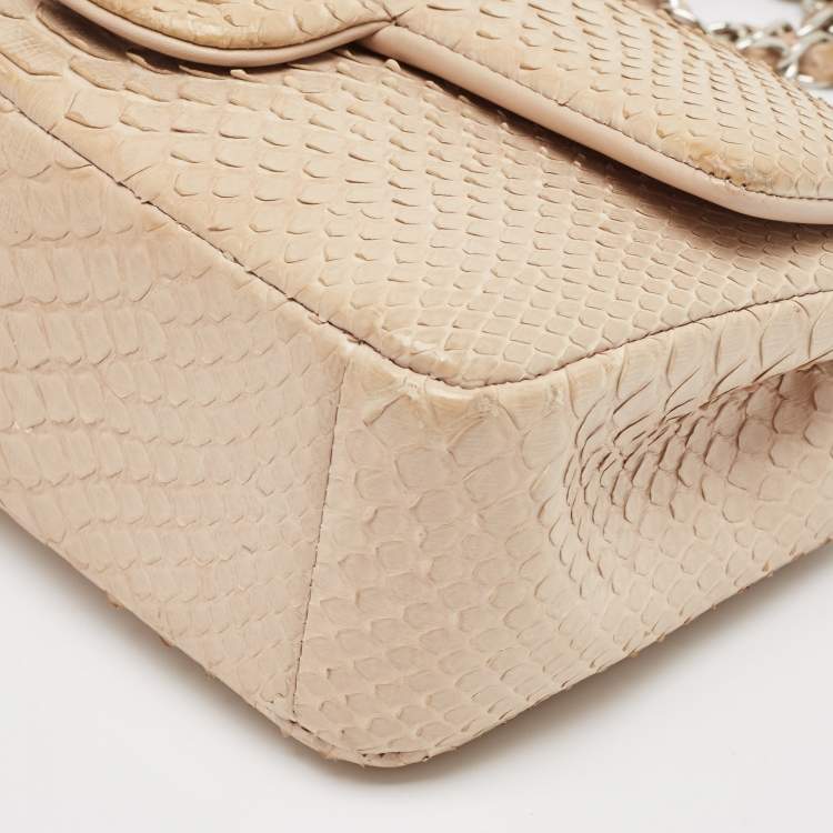 Pre Owned Chanel Beige Python Small Charm Single Flap Bag