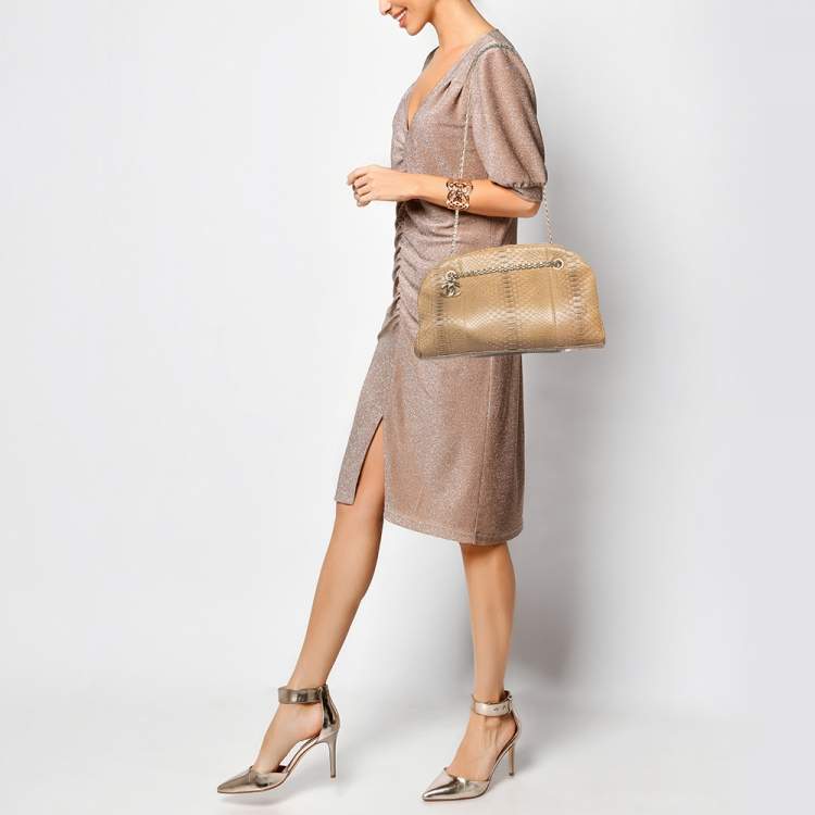 Pre Owned Chanel Gold Python Just Mademoiselle Bowler Bag