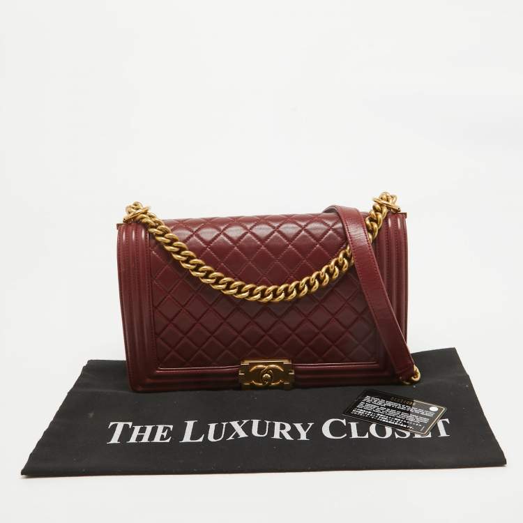 Pre Owned Chanel Red Quilted Leather New Medium Boy Bag