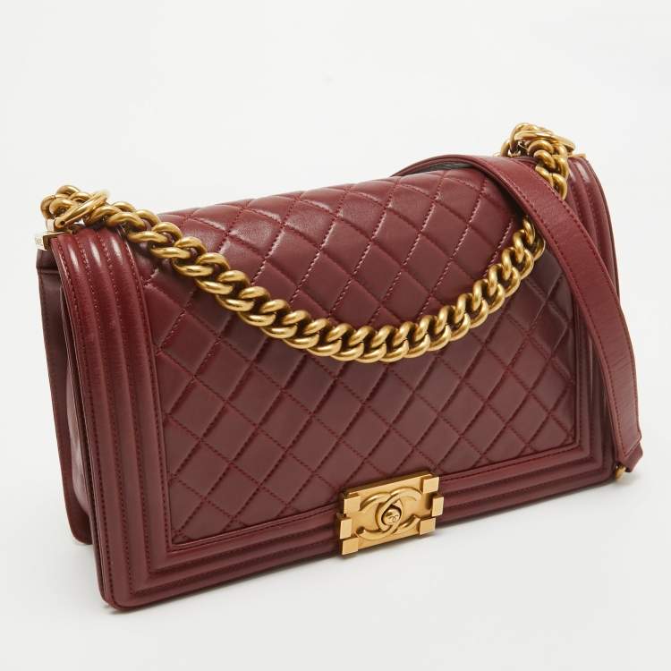 Pre Owned Chanel Red Quilted Leather New Medium Boy Bag