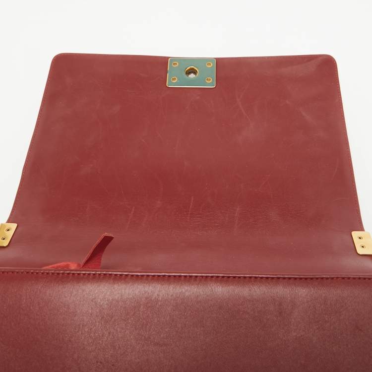 Pre Owned Chanel Red Quilted Leather New Medium Boy Bag