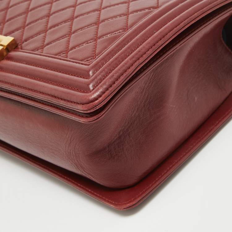 Pre Owned Chanel Red Quilted Leather New Medium Boy Bag