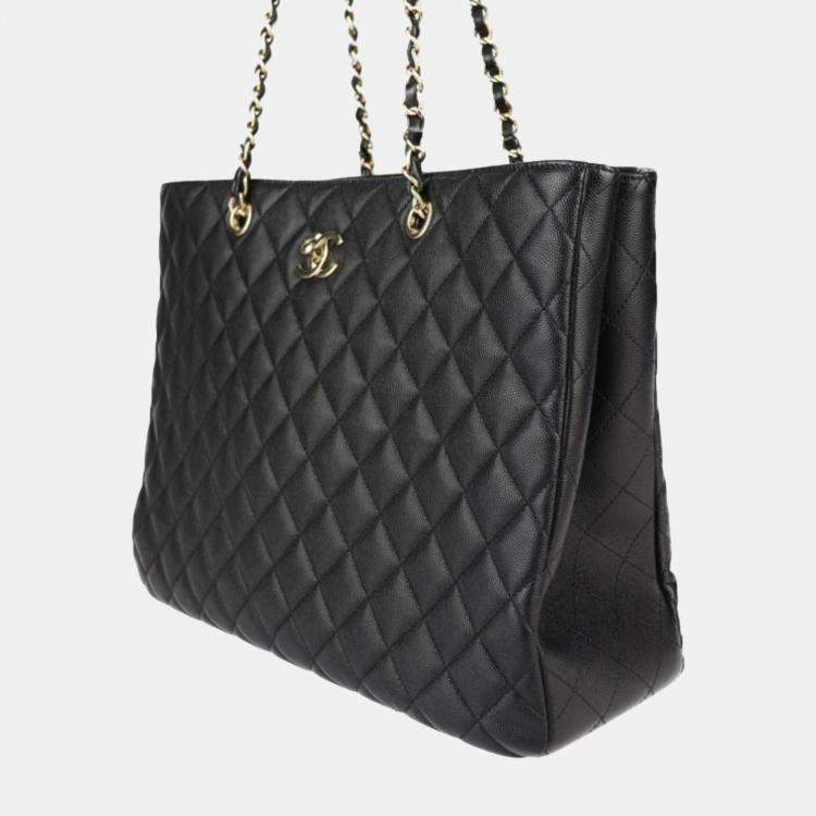 Pre Owned Chanel Black Quilted Caviar Timeless Shopping Tote Bag