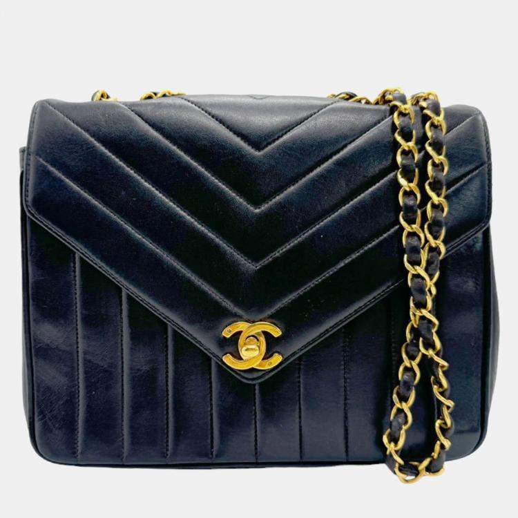 Chanel Black Lambskin Chevron Quilted Envelope Single Flap Bag Chanel The Luxury Closet