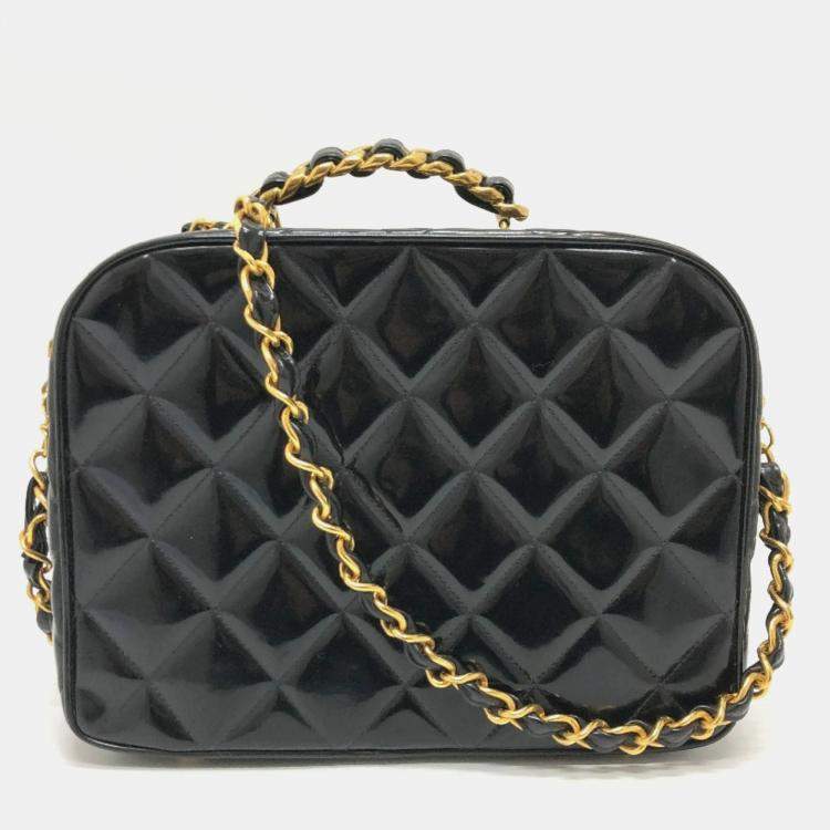 Pre Owned Chanel Black Patent Leather Vintage Lunch Box Crossbody Bag
