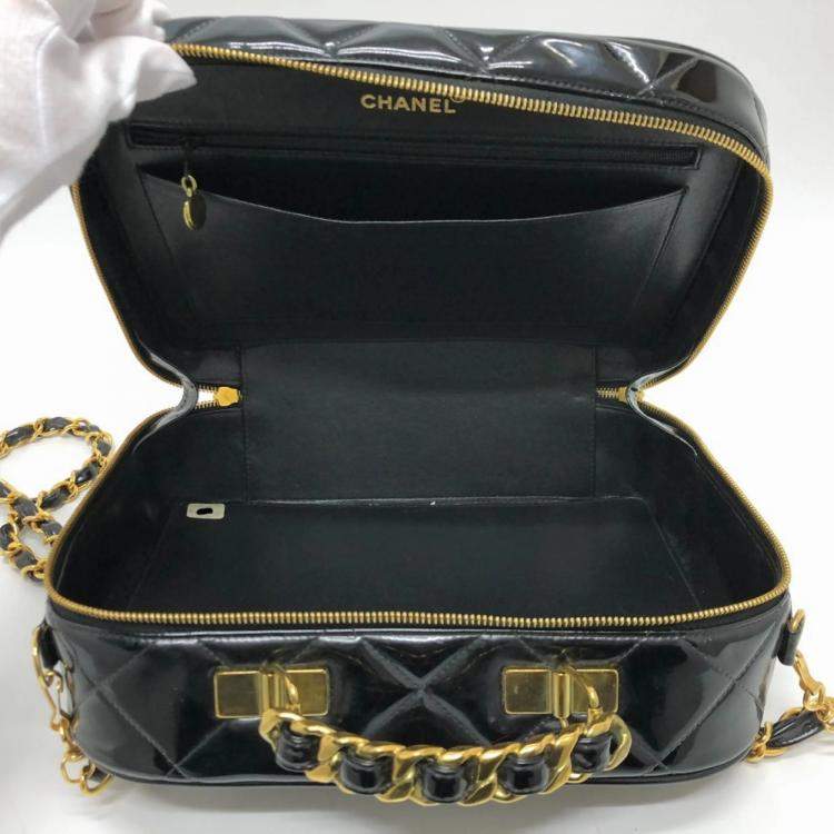 Pre Owned Chanel Black Patent Leather Vintage Lunch Box Crossbody Bag