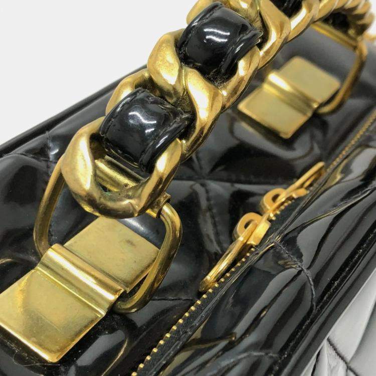Pre Owned Chanel Black Patent Leather Vintage Lunch Box Crossbody Bag