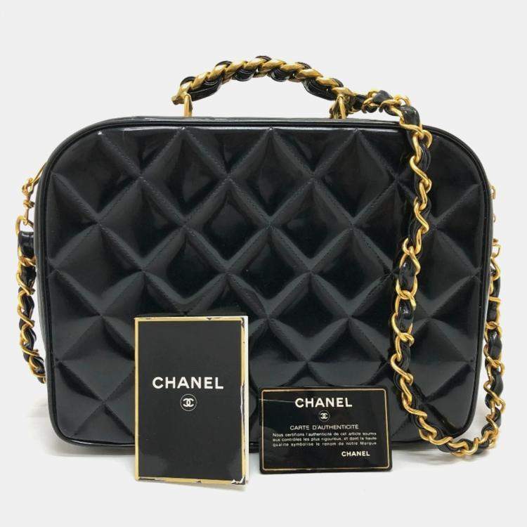 Pre Owned Chanel Black Patent Leather Vintage Lunch Box Crossbody Bag