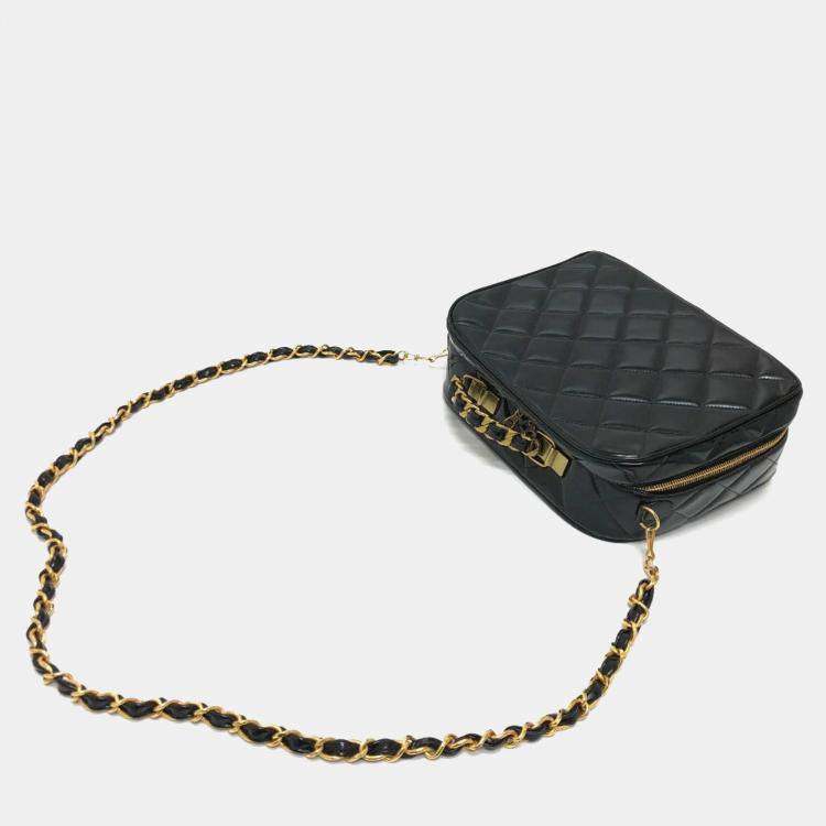 Pre Owned Chanel Black Patent Leather Vintage Lunch Box Crossbody Bag