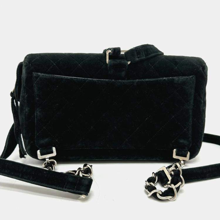 Pre Owned Chanel Black Velvet Matelasse Flap CC Chain Backpack 