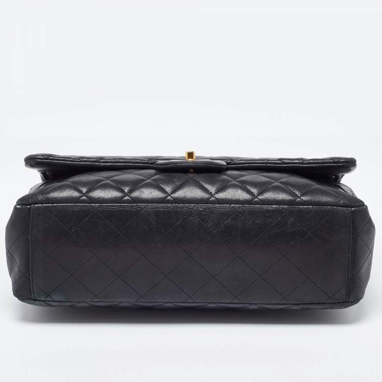 Pre Owned Chanel Black Quilted Lambskin Leather Maxi Classic Double Flap Bag