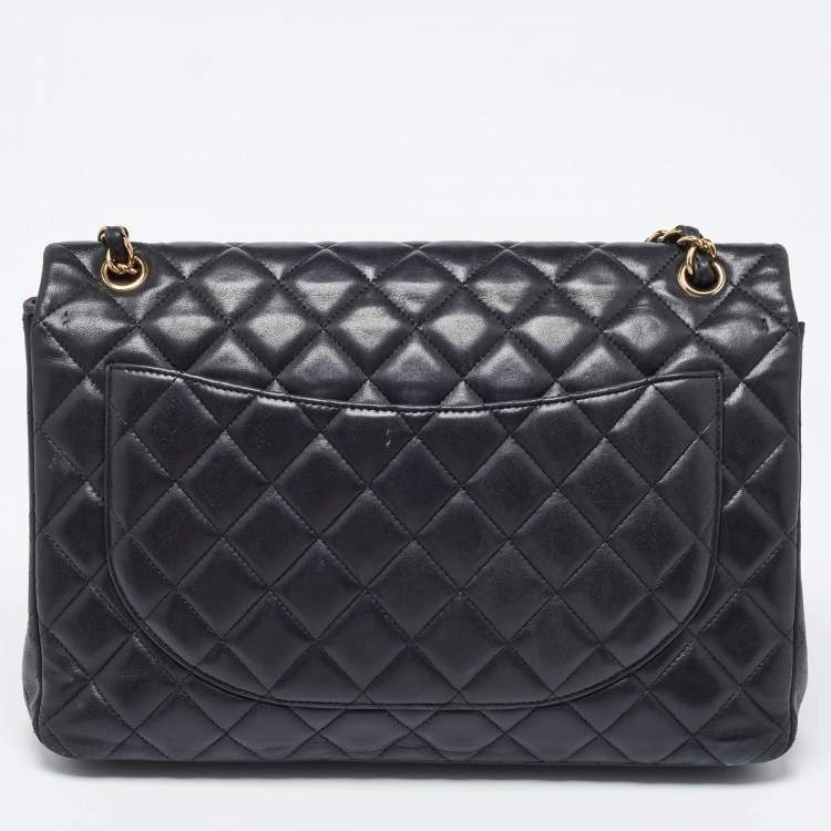Pre Owned Chanel Black Quilted Lambskin Leather Maxi Classic Double Flap Bag