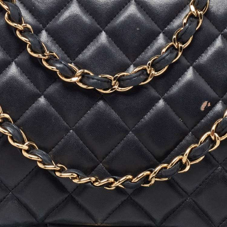 Pre Owned Chanel Black Quilted Lambskin Leather Maxi Classic Double Flap Bag