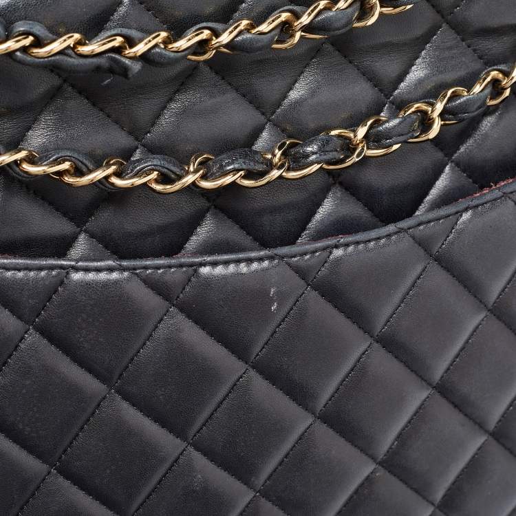 Pre Owned Chanel Black Quilted Lambskin Leather Maxi Classic Double Flap Bag