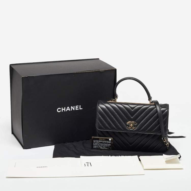 Pre Owned Chanel Black Chevron Leather Medium Trendy CC Top Handle Bag