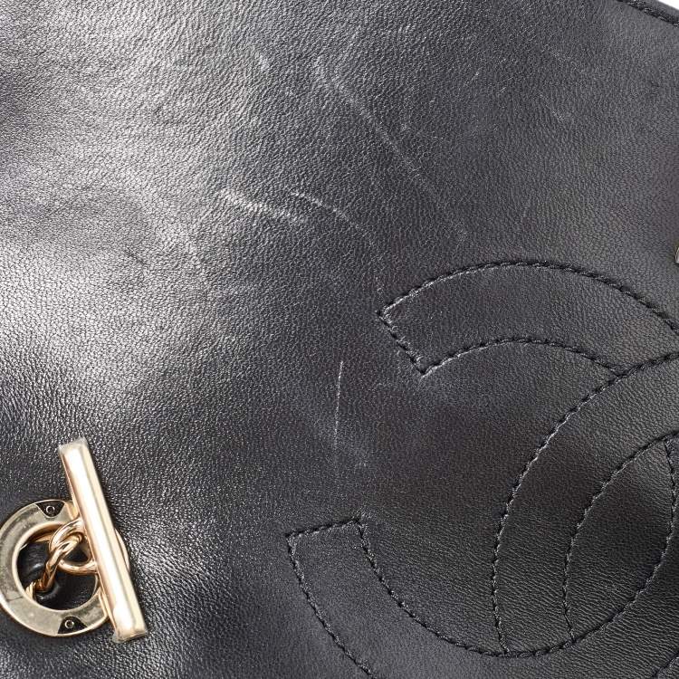 Pre Owned Chanel Black Chevron Leather Medium Trendy CC Top Handle Bag