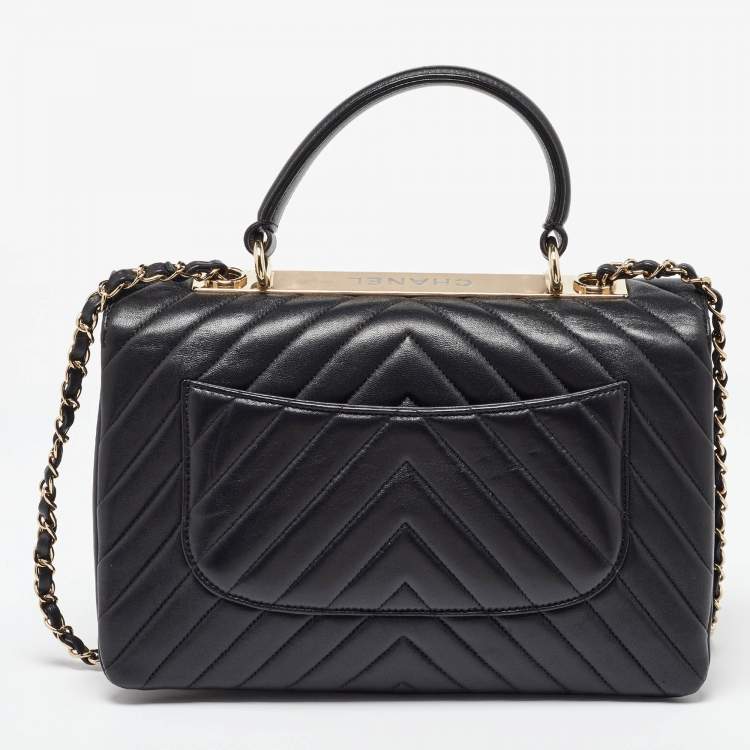 Pre Owned Chanel Black Chevron Leather Medium Trendy CC Top Handle Bag