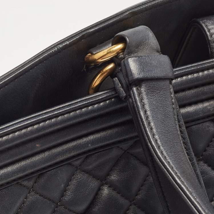 Pre Owned Chanel Black Quilted Leather Large Boy Shopper Tote
