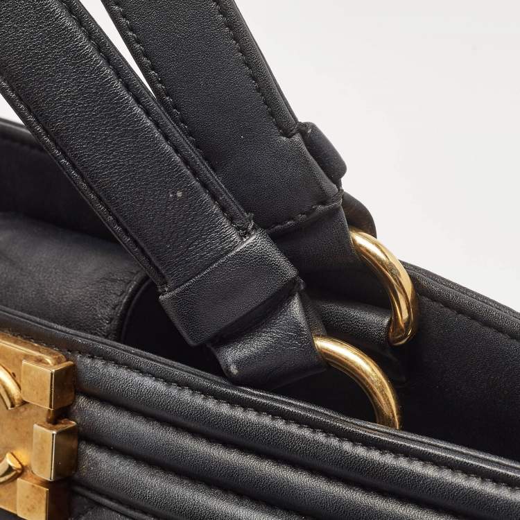 Pre Owned Chanel Black Quilted Leather Large Boy Shopper Tote