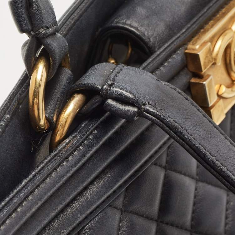 Pre Owned Chanel Black Quilted Leather Large Boy Shopper Tote